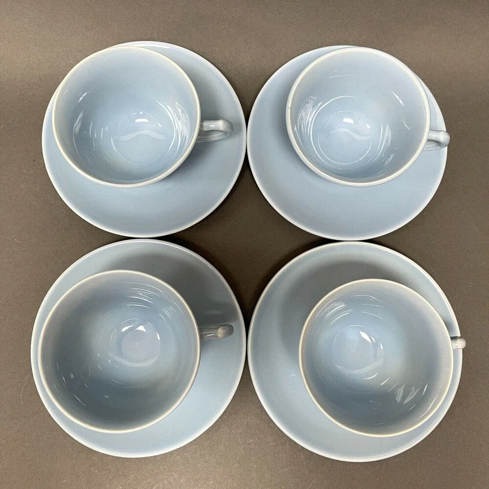 Vintage TS&T Taylor Smith & T Lu-Ray Pastels Blue Cups and Saucers Lot‎ of 8